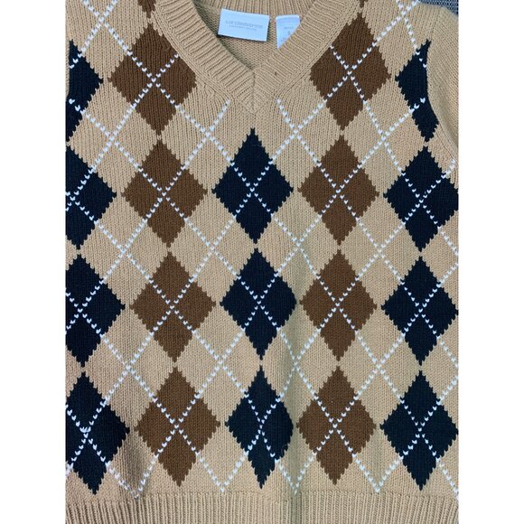 Liz Claiborne Argyle Sweater S Cotton Acrylic Blend Womens Beige & Blue - Picture 7 of 10